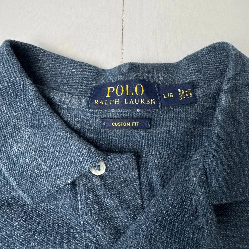 Polo Ralph Lauren Mens Custom Fit Heathered Blue Polo Shirt Red Pony Large‎
